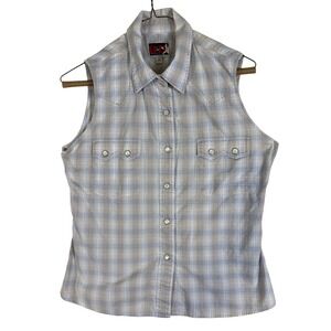 Brooks & Dunn Panhandle Slim Sleeveless Western Plaid Pearl Snap Shirt Womens M